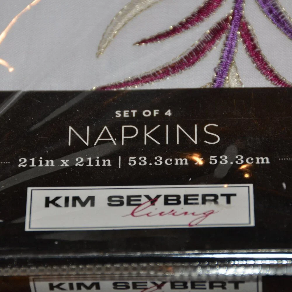 RARE SET KIM SEYBERT LIVING 4 PURPLE EMBROIDERED FEATHER 21